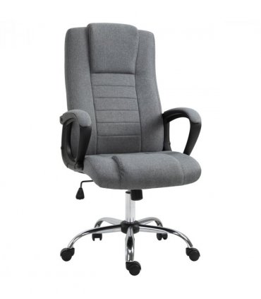 Linen Office Chair 360??Swivel High Back Wide Adjustable Seat Grey Vinsetto