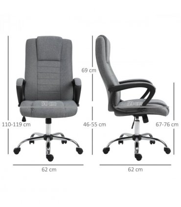 Linen Office Chair 360??Swivel High Back Wide Adjustable Seat Grey Vinsetto