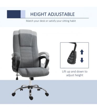 Linen Office Chair 360??Swivel High Back Wide Adjustable Seat Grey Vinsetto