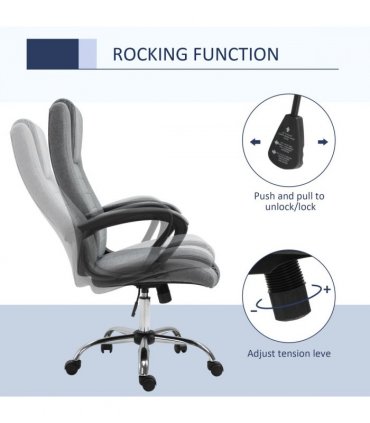 Linen Office Chair 360??Swivel High Back Wide Adjustable Seat Grey Vinsetto