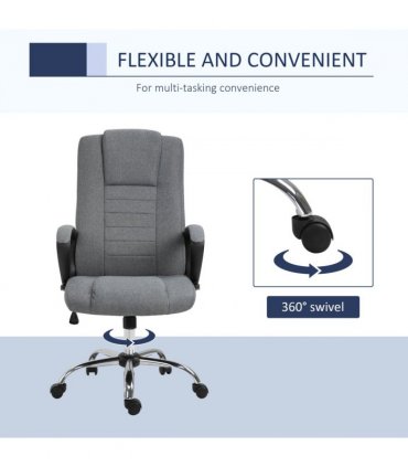 Linen Office Chair 360??Swivel High Back Wide Adjustable Seat Grey Vinsetto