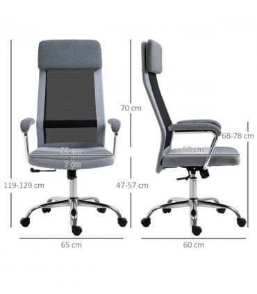 Office Chair Mesh High Back Swivel Task Home Desk Chair w/ Arm, Grey Vinsetto