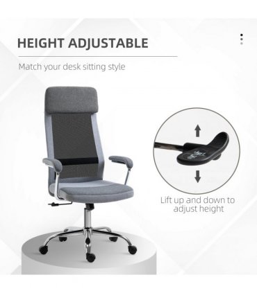 Office Chair Mesh High Back Swivel Task Home Desk Chair w/ Arm, Grey Vinsetto