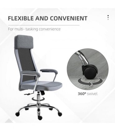 Office Chair Mesh High Back Swivel Task Home Desk Chair w/ Arm, Grey Vinsetto