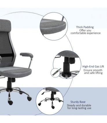Office Chair Mesh High Back Swivel Task Home Desk Chair w/ Arm, Grey Vinsetto