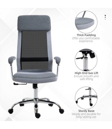 Office Chair Mesh High Back Swivel Task Home Desk Chair w/ Arm, Grey Vinsetto