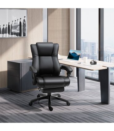 Executive Home Office Chair High Back Recliner, w/ Foot Rest, Black Vinsetto