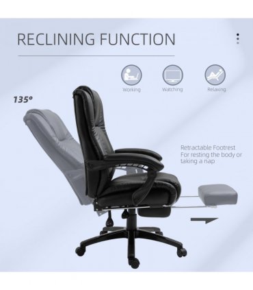 Executive Home Office Chair High Back Recliner, w/ Foot Rest, Black Vinsetto