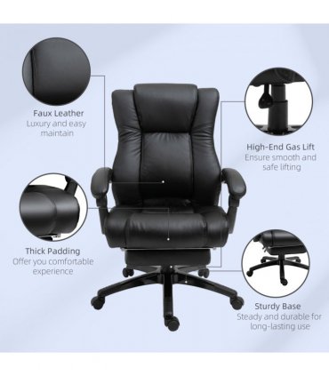 Executive Home Office Chair High Back Recliner, w/ Foot Rest, Black Vinsetto