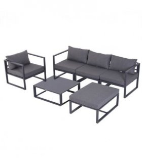 Garden Sectional Sofa Set Aluminum Frame Grey Armchair 6pcs Weather-resistant