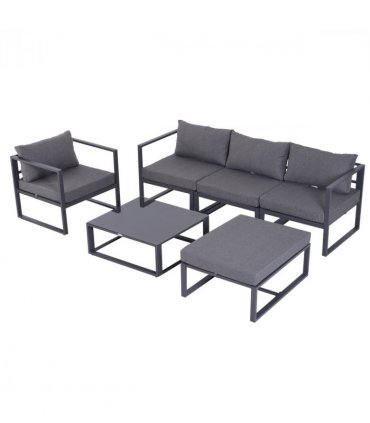 Garden Sectional Sofa Set Aluminum Frame Grey Armchair 6pcs Weather-resistant