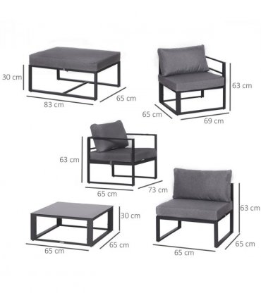 Garden Sectional Sofa Set Aluminum Frame Grey Armchair 6pcs Weather-resistant