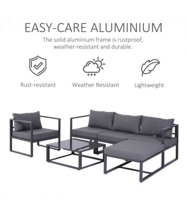Garden Sectional Sofa Set Aluminum Frame Grey Armchair 6pcs Weather-resistant
