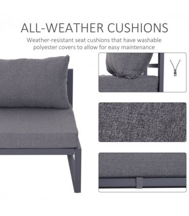 Garden Sectional Sofa Set Aluminum Frame Grey Armchair 6pcs Weather-resistant