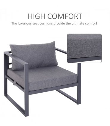 Garden Sectional Sofa Set Aluminum Frame Grey Armchair 6pcs Weather-resistant
