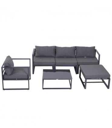 Garden Sectional Sofa Set Aluminum Frame Grey Armchair 6pcs Weather-resistant