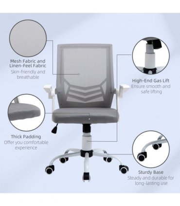 Mesh Swivel Office Chair Task Computer Chair w/ Lumbar Support, Grey Vinsetto