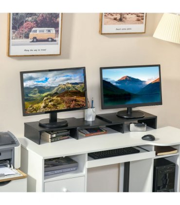 Monitor Stand Screen Riser w/ Adjustable Length for Two Laptop Max Vinsetto