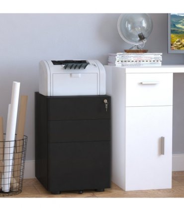 3 Draw Metal Filing Cabinet Lockable 4 Wheel Compact Under Desk Black Vinsetto