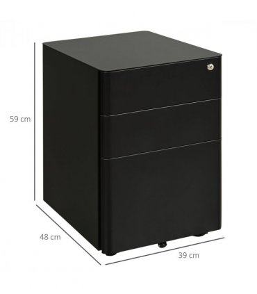 3 Draw Metal Filing Cabinet Lockable 4 Wheel Compact Under Desk Black Vinsetto