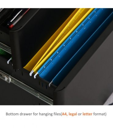 3 Draw Metal Filing Cabinet Lockable 4 Wheel Compact Under Desk Black Vinsetto