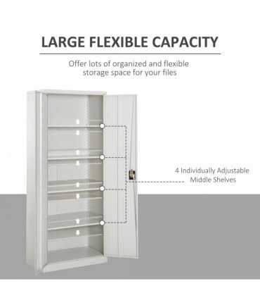Filing Cabinet Storage Office 2 Doors Adjustable Shelf Metal Cream White