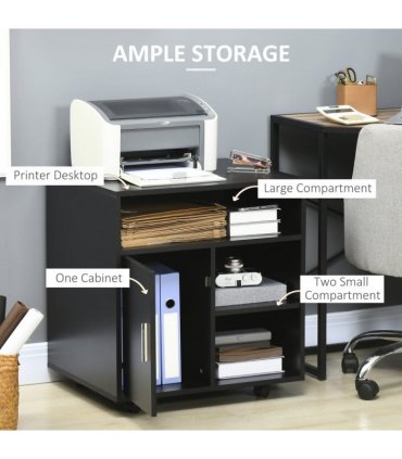 Printer Unit Black Particle Board 65.5H x 60W x 50D cm Multi-Storage Office Orga