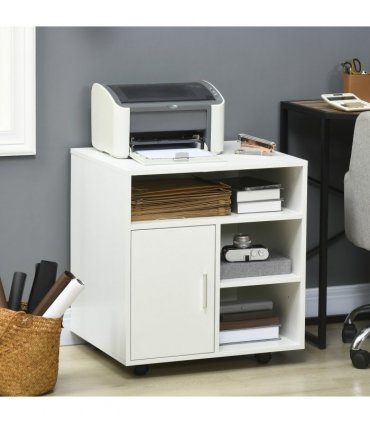 Printer Unit Multi-Storage White Particle Board 65.5H x 60W x 50Dcm