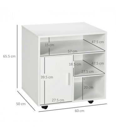 Printer Unit Multi-Storage White Particle Board 65.5H x 60W x 50Dcm