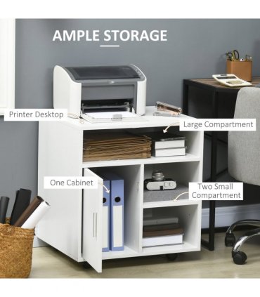 Printer Unit Multi-Storage White Particle Board 65.5H x 60W x 50Dcm