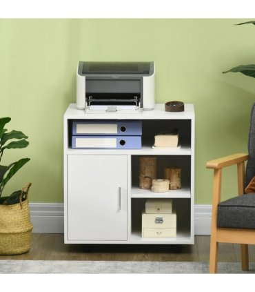 Printer Unit Multi-Storage White Particle Board 65.5H x 60W x 50Dcm