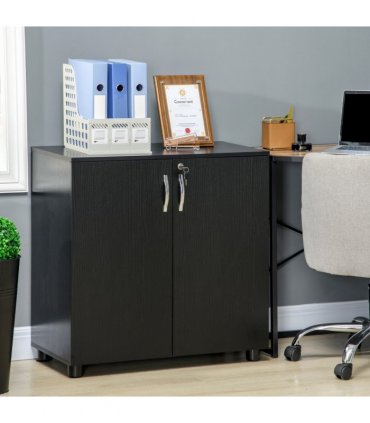 Office Storage Cabinet 2-Tier Locking Black Particle Board 80x80x40cm