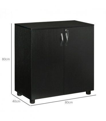 Office Storage Cabinet 2-Tier Locking Black Particle Board 80x80x40cm