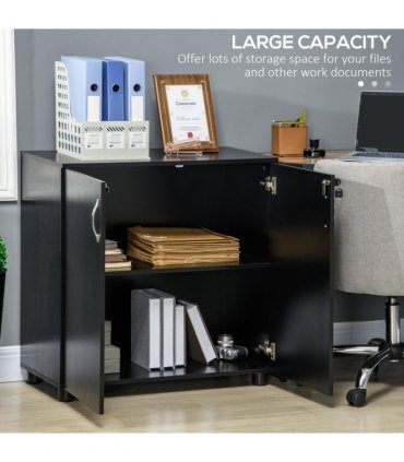 Office Storage Cabinet 2-Tier Locking Black Particle Board 80x80x40cm