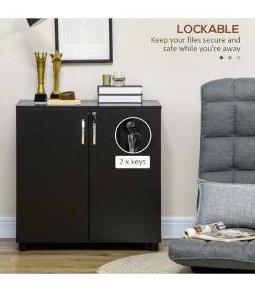 Office Storage Cabinet 2-Tier Locking Black Particle Board 80x80x40cm