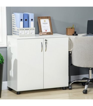 Office Storage Cabinet 2-Tier Locking File Organisation White Particle Board