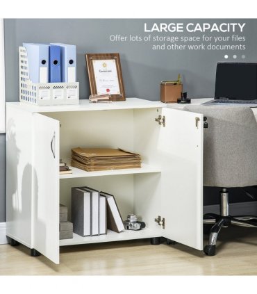 Office Storage Cabinet 2-Tier Locking File Organisation White Particle Board