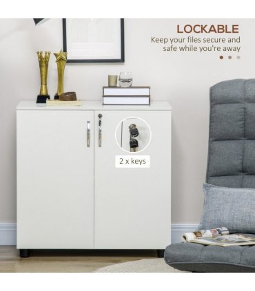 Office Storage Cabinet 2-Tier Locking File Organisation White Particle Board