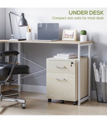 Filing Cabinet Oak 55.6H x 40W x 45Dcm 2-Drawer Locking Office Storage Vinsetto