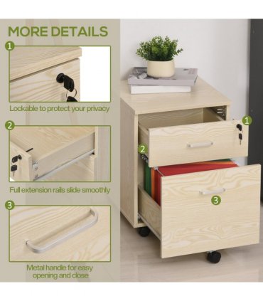 Filing Cabinet Oak 55.6H x 40W x 45Dcm 2-Drawer Locking Office Storage Vinsetto