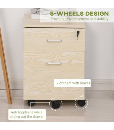 Filing Cabinet Oak 55.6H x 40W x 45Dcm 2-Drawer Locking Office Storage Vinsetto