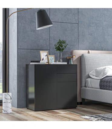 Side Cabinet with 2 Door Cabinet and 2 Drawer for Home Office Black