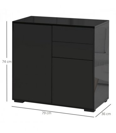 Side Cabinet with 2 Door Cabinet and 2 Drawer for Home Office Black