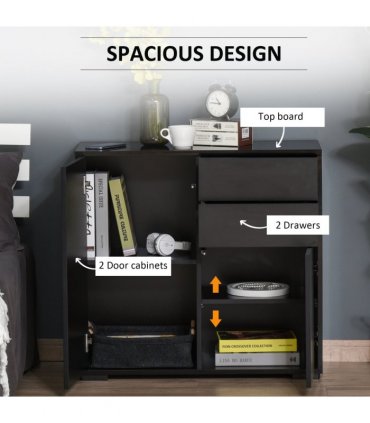 Side Cabinet with 2 Door Cabinet and 2 Drawer for Home Office Black