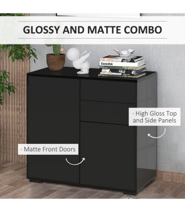 Side Cabinet with 2 Door Cabinet and 2 Drawer for Home Office Black