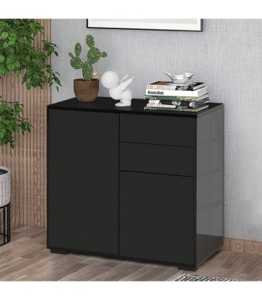 Side Cabinet with 2 Door Cabinet and 2 Drawer for Home Office Black