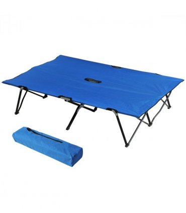Double Camping Folding Cot Outdoor Portable Sunbed w/ Carry Bag, Blue Outsunny
