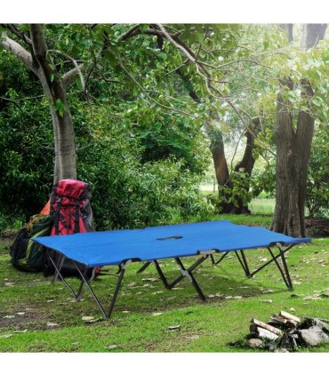 Double Camping Folding Cot Outdoor Portable Sunbed w/ Carry Bag, Blue Outsunny