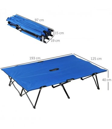 Double Camping Folding Cot Outdoor Portable Sunbed w/ Carry Bag, Blue Outsunny