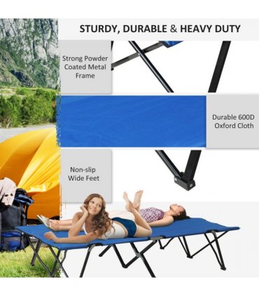 Double Camping Folding Cot Outdoor Portable Sunbed w/ Carry Bag, Blue Outsunny